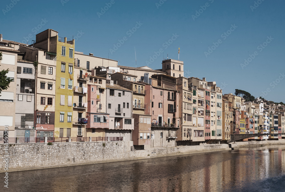  river Onyar at Girona in sunny day
