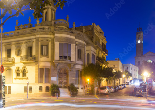 Old picturesque streets of Badalona in night. Barcelona