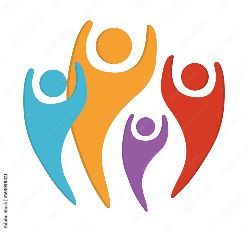 Abstract human figures with hands raised icon over white background colorful design vector illustration Abstract human figures with hands raised icon over white background colorful design vector illustration