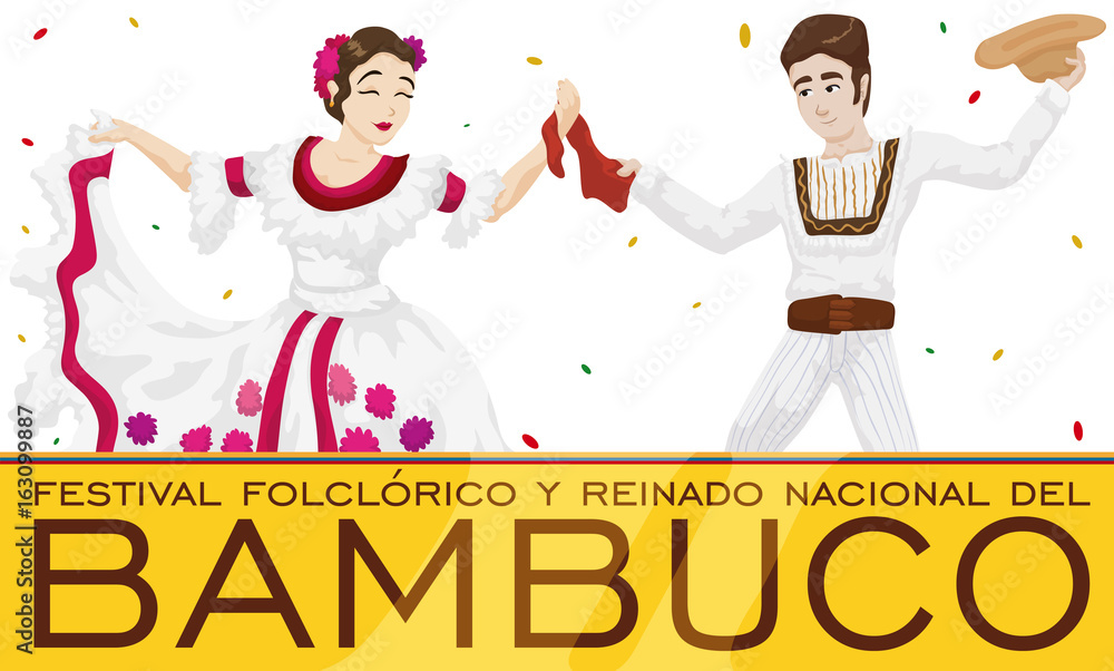 Traditional Bambuco Dancers with Confetti Rain for Colombian Folkloric  Festival, Vector Illustration Stock Vector | Adobe Stock