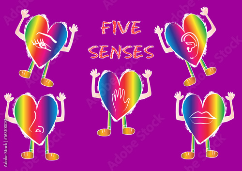 Five Senses Icon with hearts cartoon