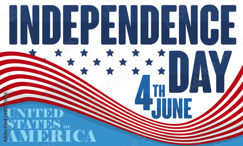 Promotional Design for American Independence Day with Waving Flag, Vector Illustration