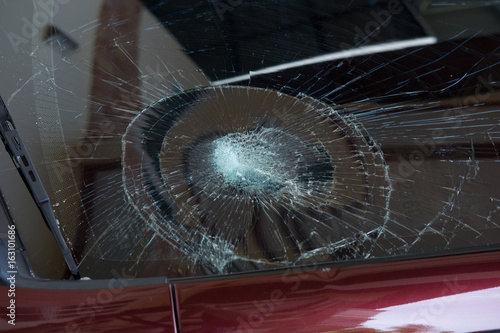car accident. front glass car are broken. image for car,vehicle,transportation,accident concept