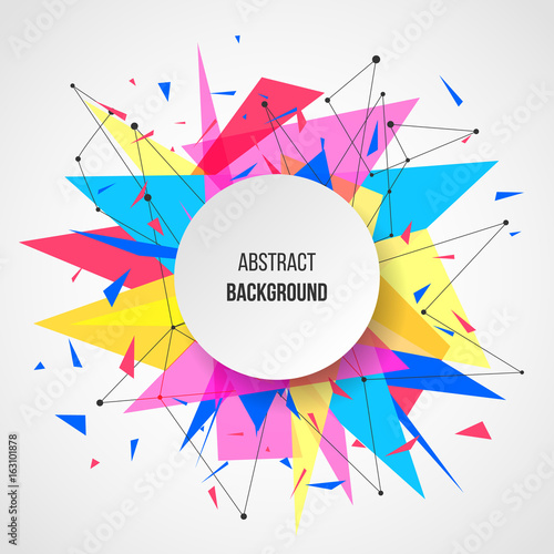 Abstract background template. Paper geometric polygon and triangle shapes explosion