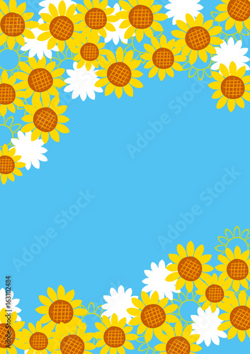 海 夏 可愛い 向日葵ポスター