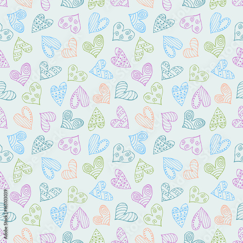 Seamless vector patterns with hearts. Background with hand drawn ornamental symbols and decorative elements. Decorative repeating ornament. Graphic illustration.Series of Love vector Seamless Patterns