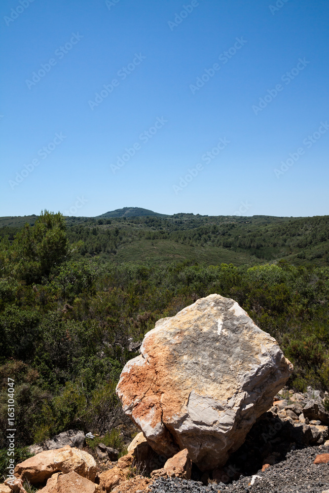 Landscape with big stone on the foreground