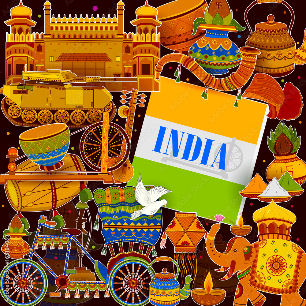 Incredible India background depicting Indian colorful culture and religion  Stock Vector | Adobe Stock