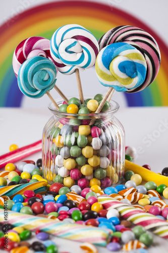 Sweet candy and lollipops and gum balls