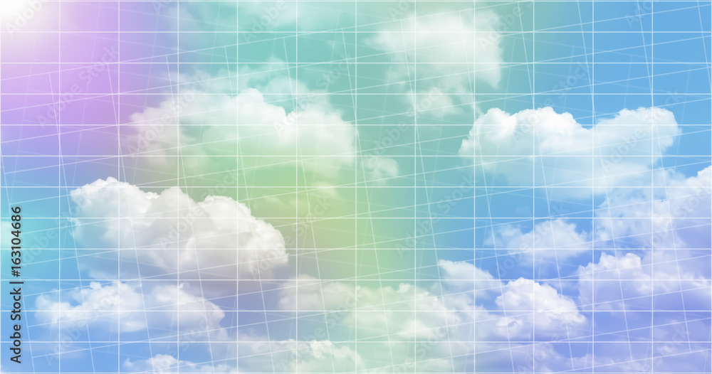 Fototapeta premium Artistic modern colorful graphic and dramatic of sky and cloud in random grid line.