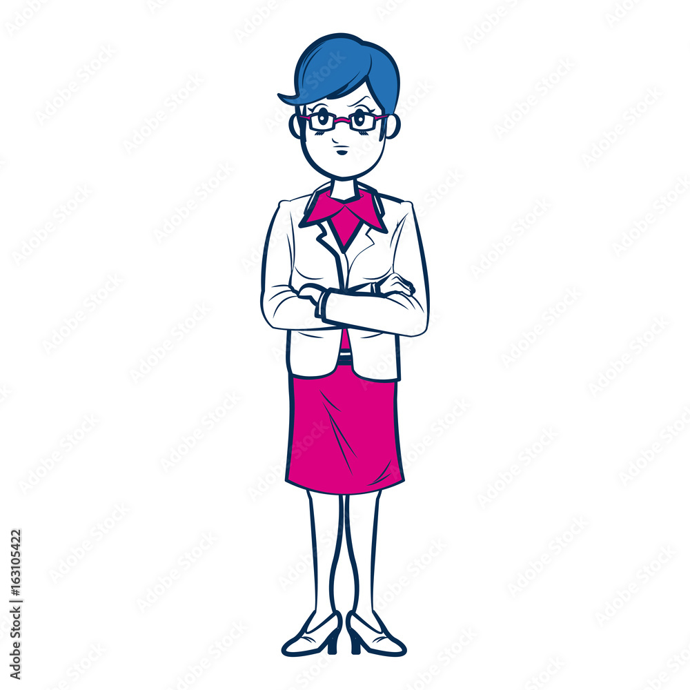 business woman person in blue and fuchsia character business woman person in blue and fuchsia character