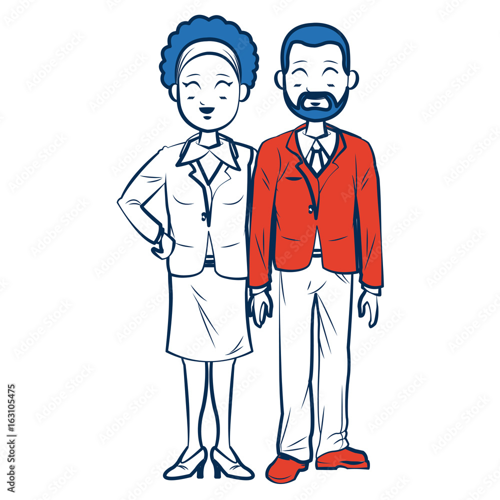 business man and woman standing partners cartoon