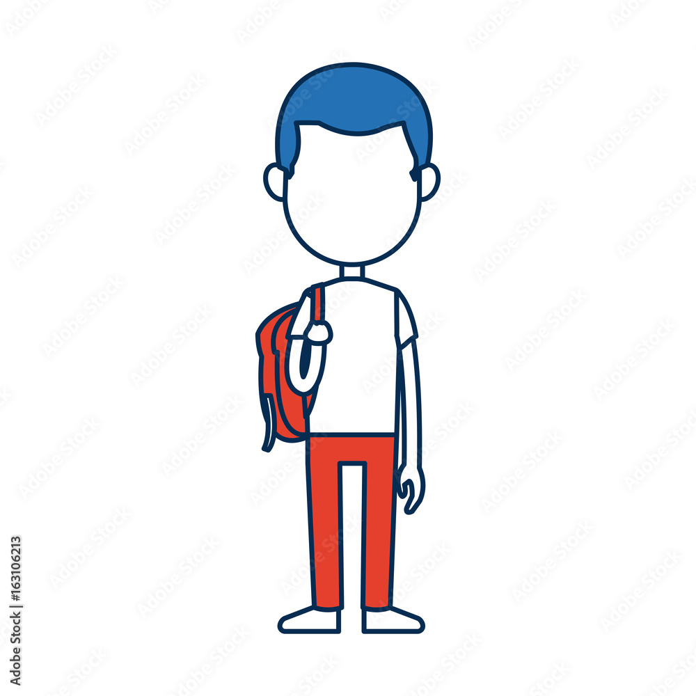 teenager boy student cartoon in blue and orange image