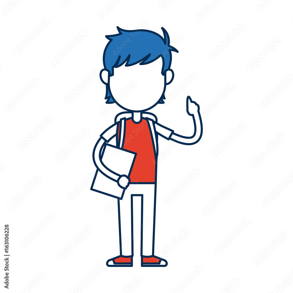 teenager boy student cartoon in blue and orange image