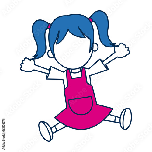 girl character schoolkid cheerful in blue and fuchsia
