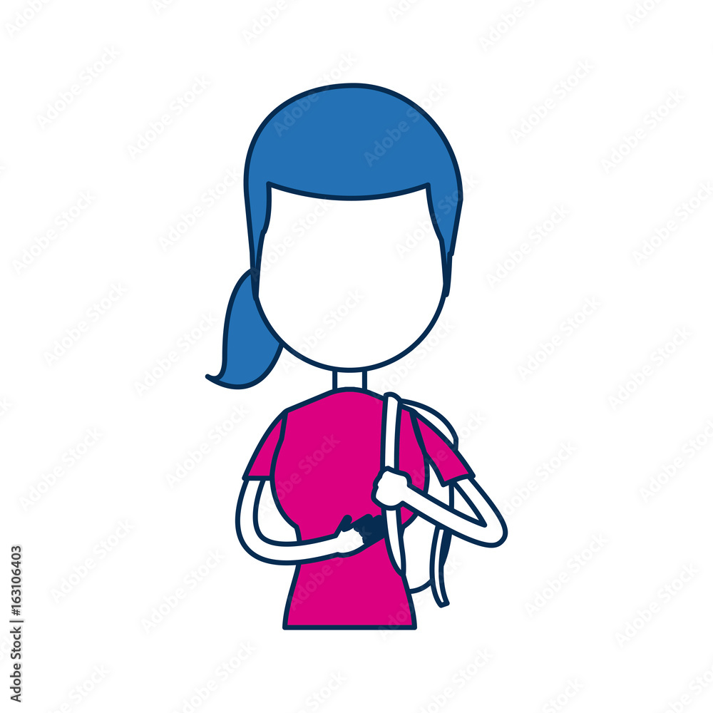 teenager girl school people cartoon in blue and fuchsia image teenager girl school people cartoon in blue and fuchsia image