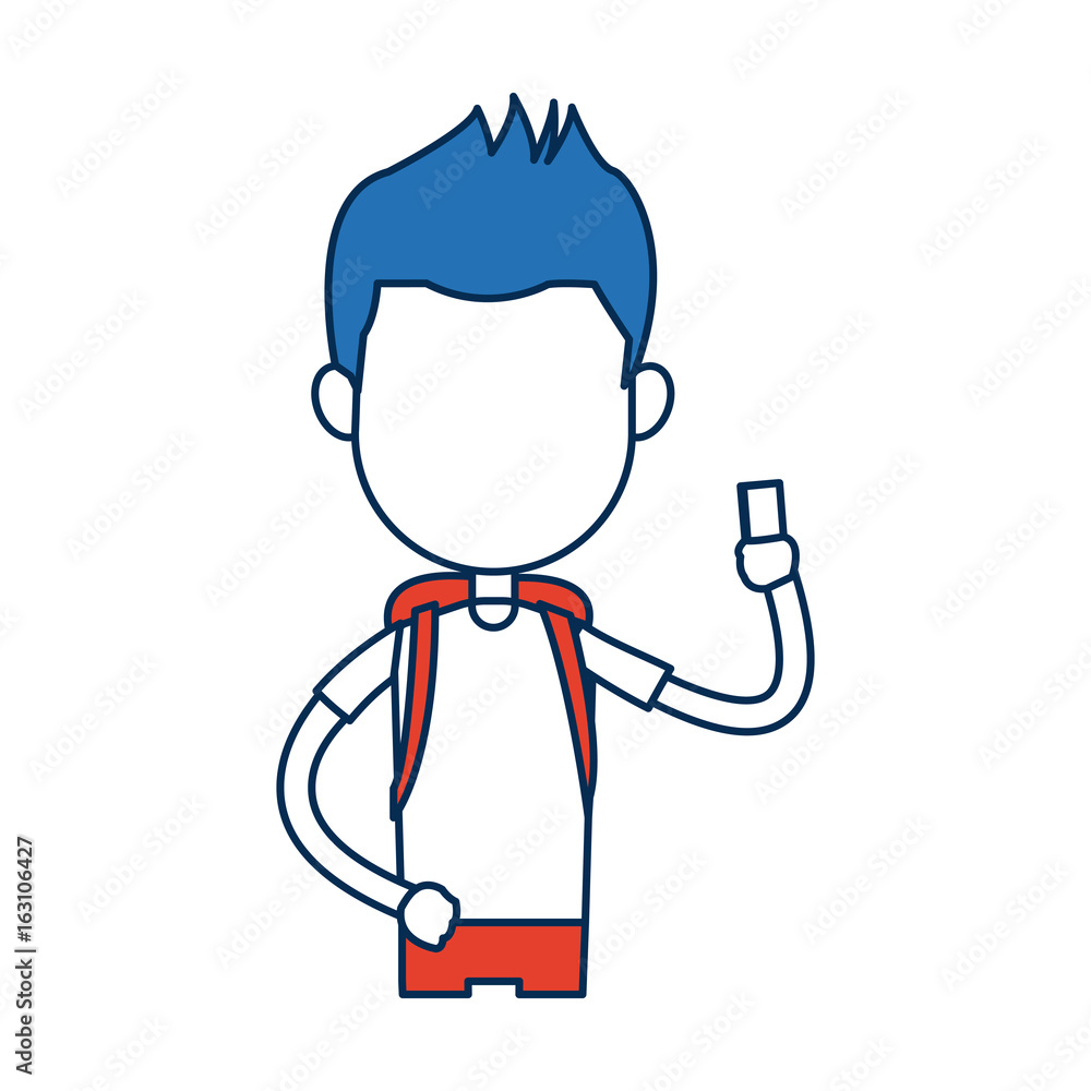 teenager boy student cartoon in blue and orange image