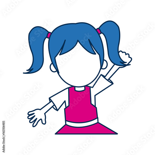 girl character schoolkid cheerful in blue and fuchsia