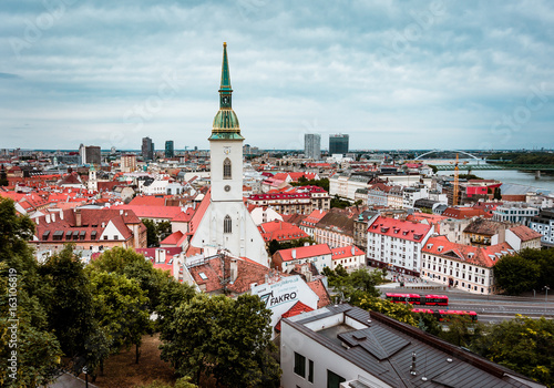 Beautiful panoramic view over historical center of Bratislava in Slovakia