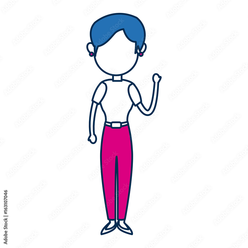 woman avatar standing character person in blue and fuchsia woman avatar standing character person in blue and fuchsia