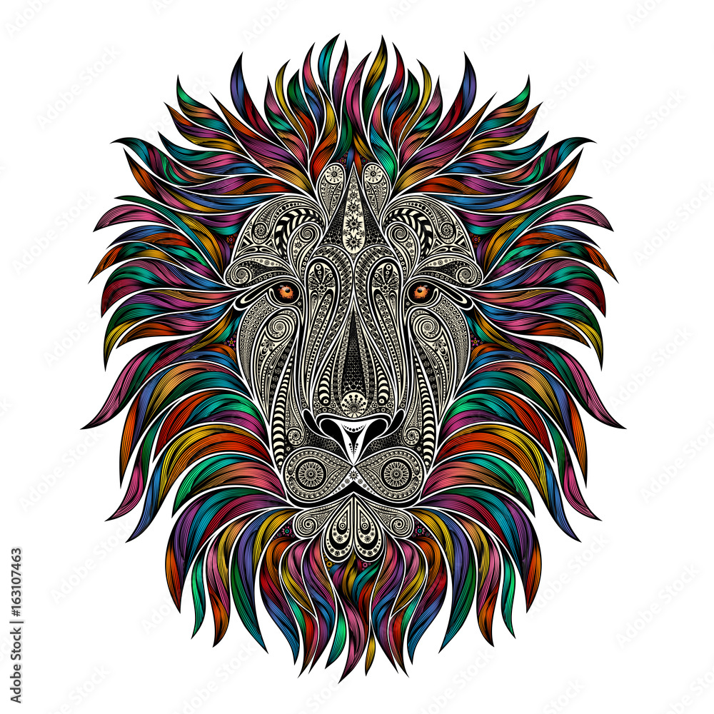 Obraz premium Mask. Vector lion of patterns with a color mane