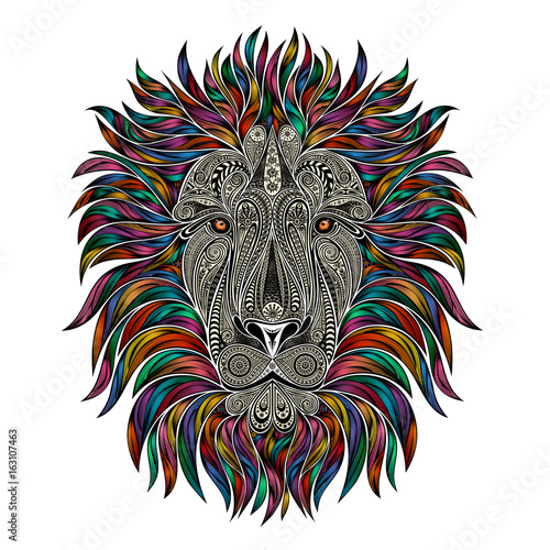 Fototapeta Naklejka Na Ścianę i Meble -  Mask. Vector lion of patterns with a color mane