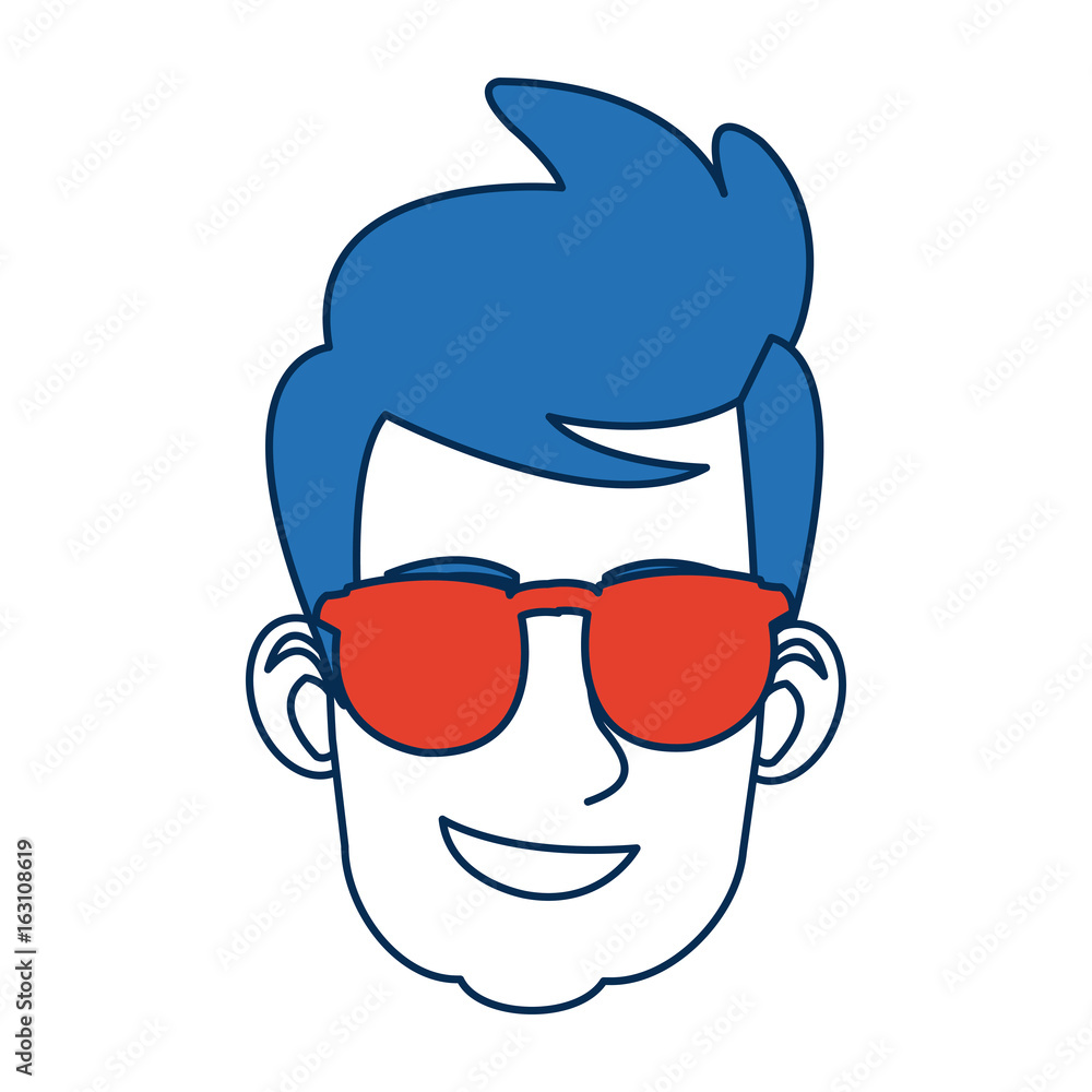 man face character smiling with blue hair and glasses man face character smiling with blue hair and glasses