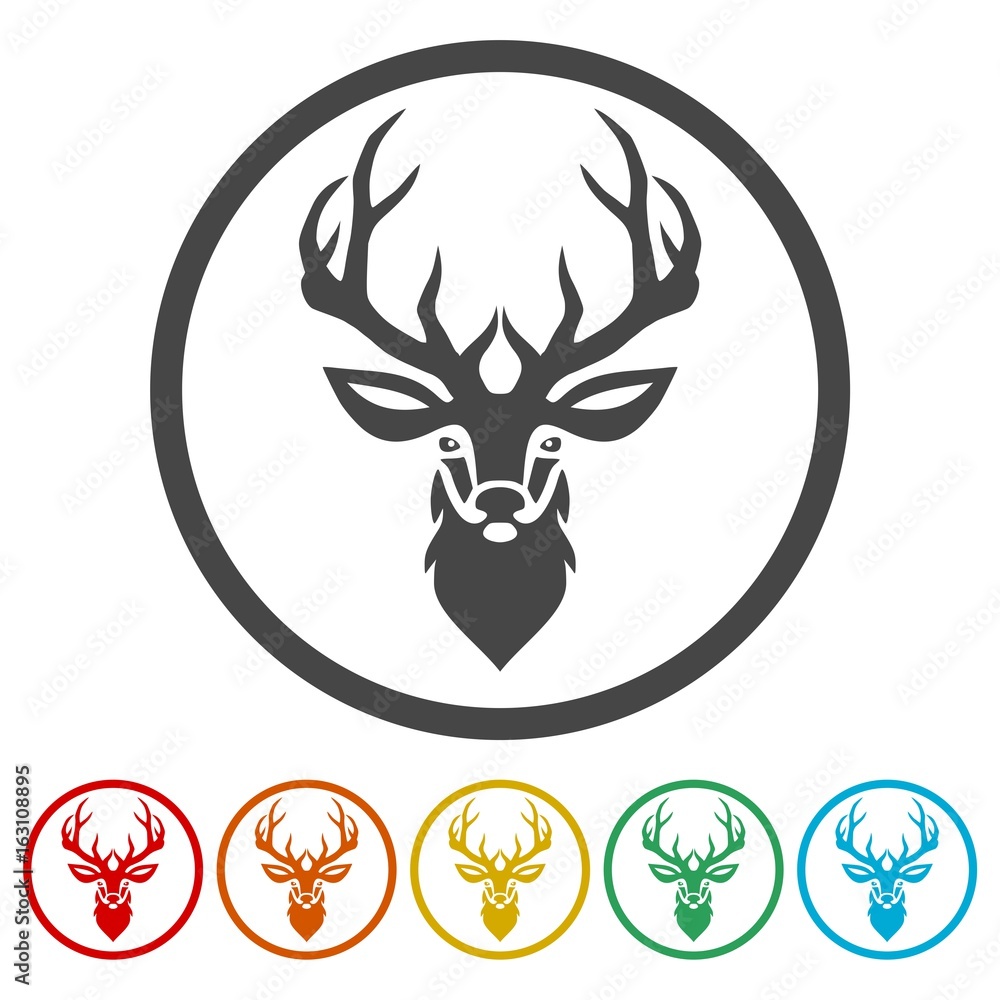 Fototapeta premium Deer head illustration vector - color icons set