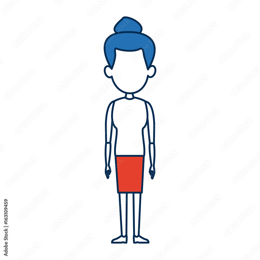 cartoon woman adult standing with bun blue hair and skirt cartoon woman adult standing with bun blue hair and skirt