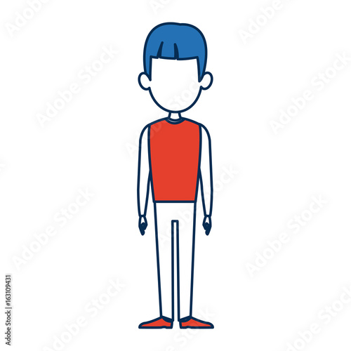 man character standing bluehair and orange clothes