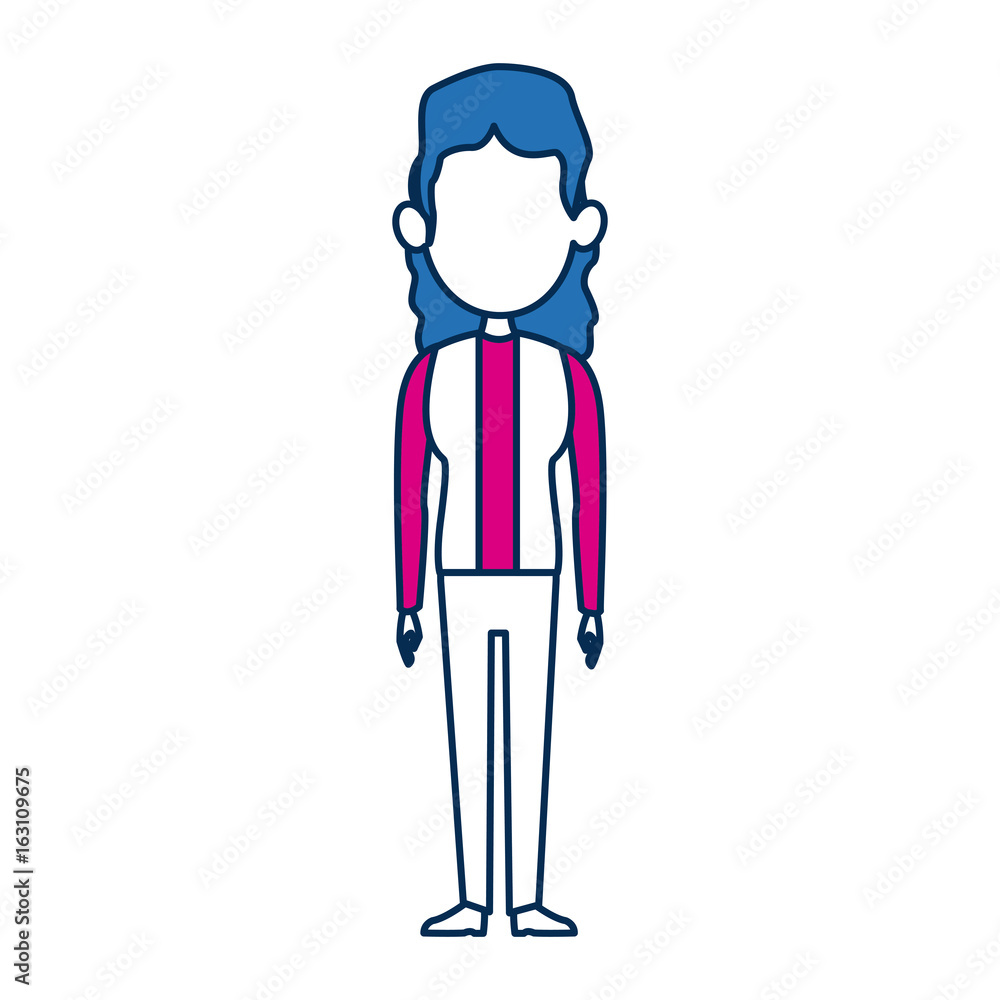 woman character in flat style with blue hair woman character in flat style with blue hair