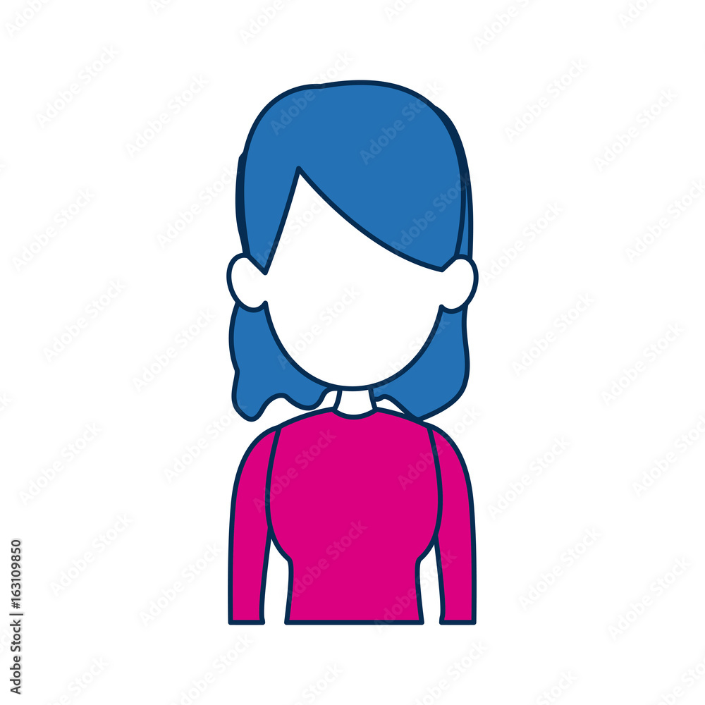 woman avatar female blue hair fuchsia clothes in white background woman avatar female blue hair fuchsia clothes in white background