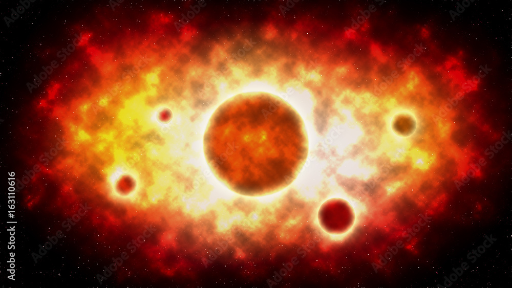 Fototapeta premium The sun explosion and planet on space . illustration .