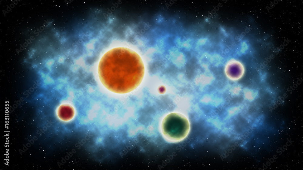 Planets and nebula on space . Abstract background . illustration