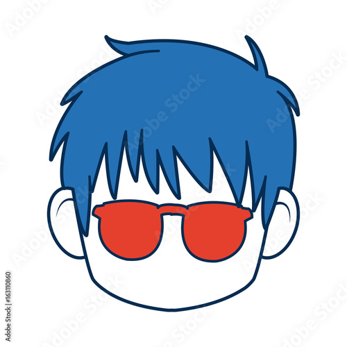 anime boy with blue hair and glasses