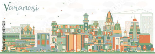 Abstract Varanasi Skyline with Color Buildings.
