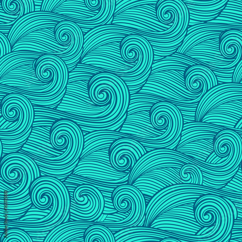 Ocean waves hand drawn seamless texture. Vector illustration. EPS10.