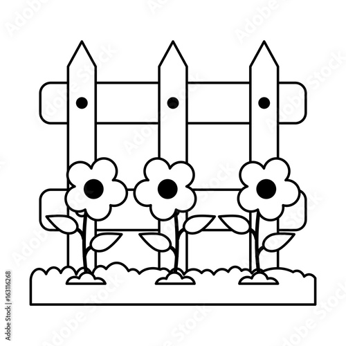 wooden fence with grass and flowers  gardening tool icon image