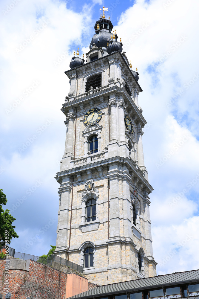 Historic tower in Mons, Wallonia, Belgium