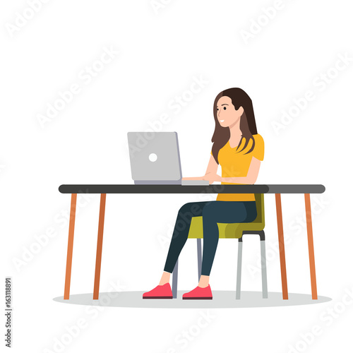 woman working on laptop flat illustration