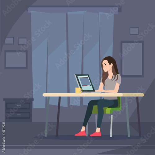 woman working on laptop flat illustration