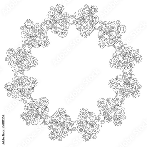 Floral round monochrome line style background, Lorem ipsum stock vector illustration