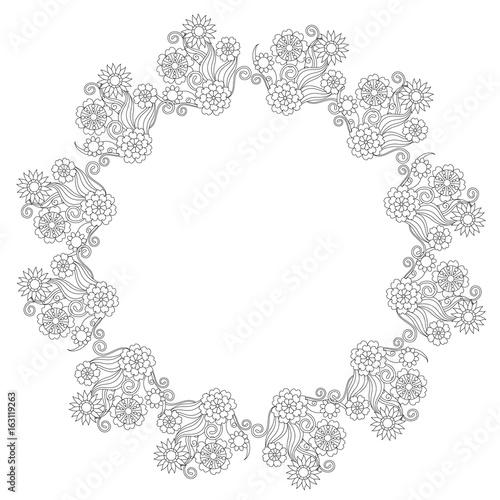 Floral round monochrome line style background, Lorem ipsum stock vector illustration