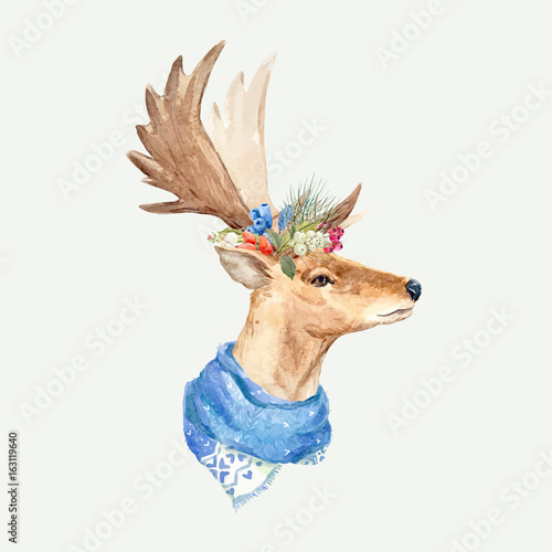 Obraz na płótnie Watercolor deer vector portrait