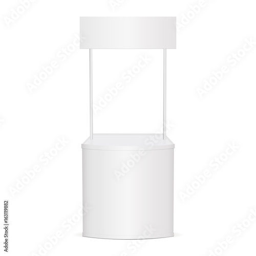 Blank white promo stand mockup - front view. Vector illustration