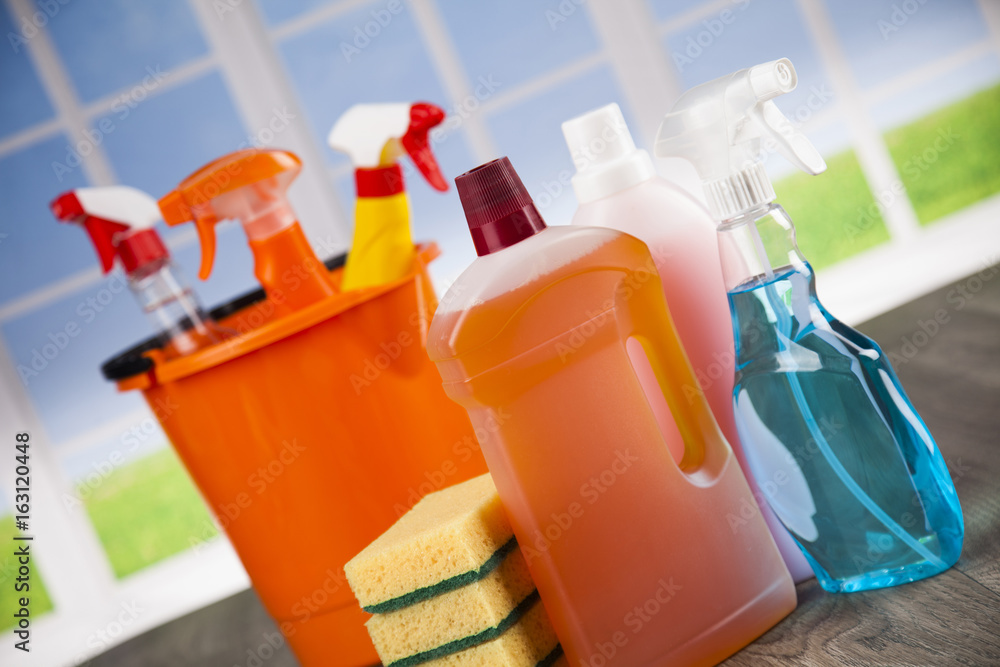 Group of assorted cleaning and window background Group of assorted cleaning and window background