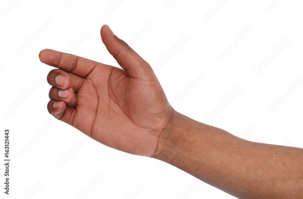 Black hand holding virtual smartphone isolated Black hand holding virtual smartphone isolated