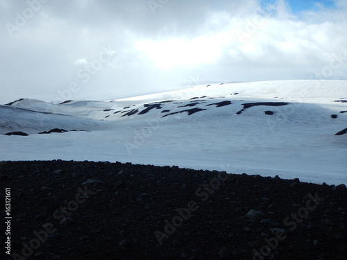 snowy mountain plateau at fimmvorduhals in iceland photo