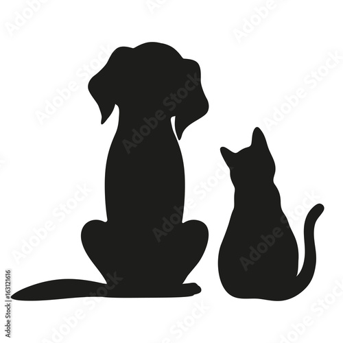 Fototapeta Sylwetka kot i pies na białym tle