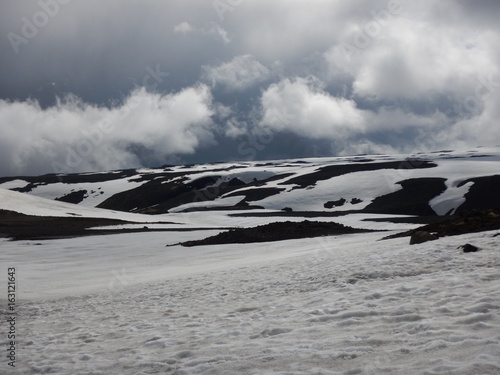 snowy mountain plateau at fimmvorduhals in iceland photo